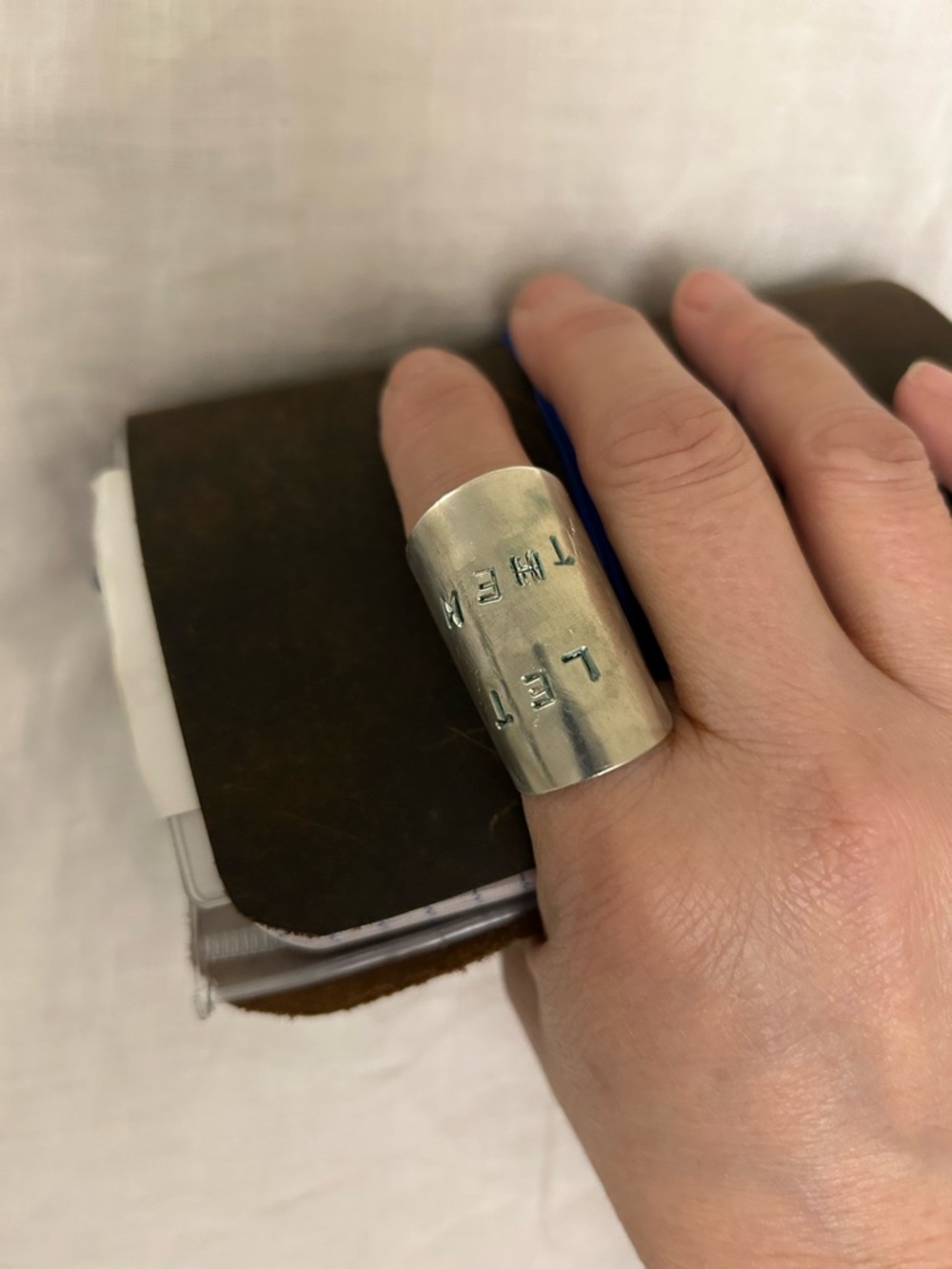 Wide Silver Plated Spoon Ring with Stamped Lettering - LET THEM